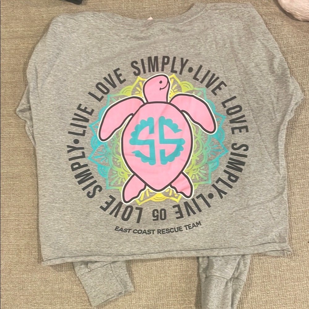 Simply Southern Gray and Pink Long Sleeve Crop Tee